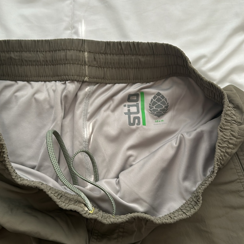 Stio Men's Olive Green Athletic Shorts with Lime Logo - Picture 7 of 15